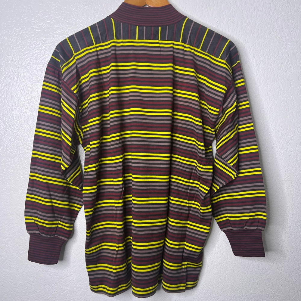 Gudrun Sjoden Striped Mock Neck Long Sleeve Cotton Top Yellow Burgundy Small - Picture 4 of 7